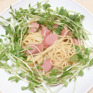 ウインナーと豆苗の和風パスタを電子レンジで作る方法